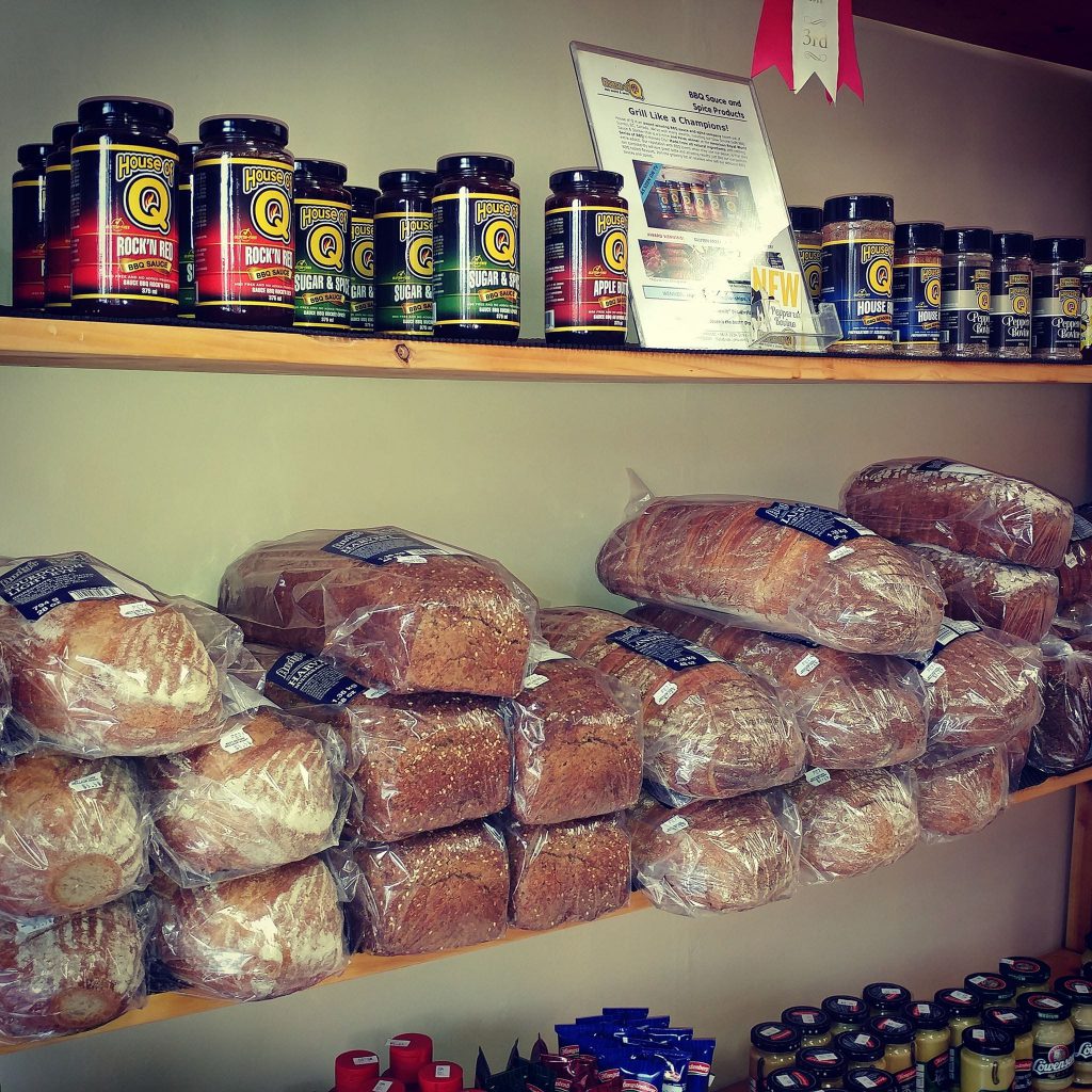 Deli food on shelves