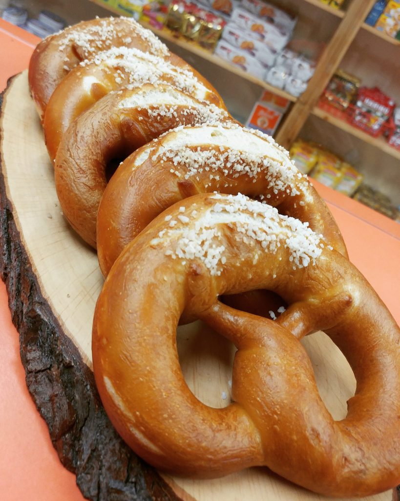 Pretzels freshly baked in our store